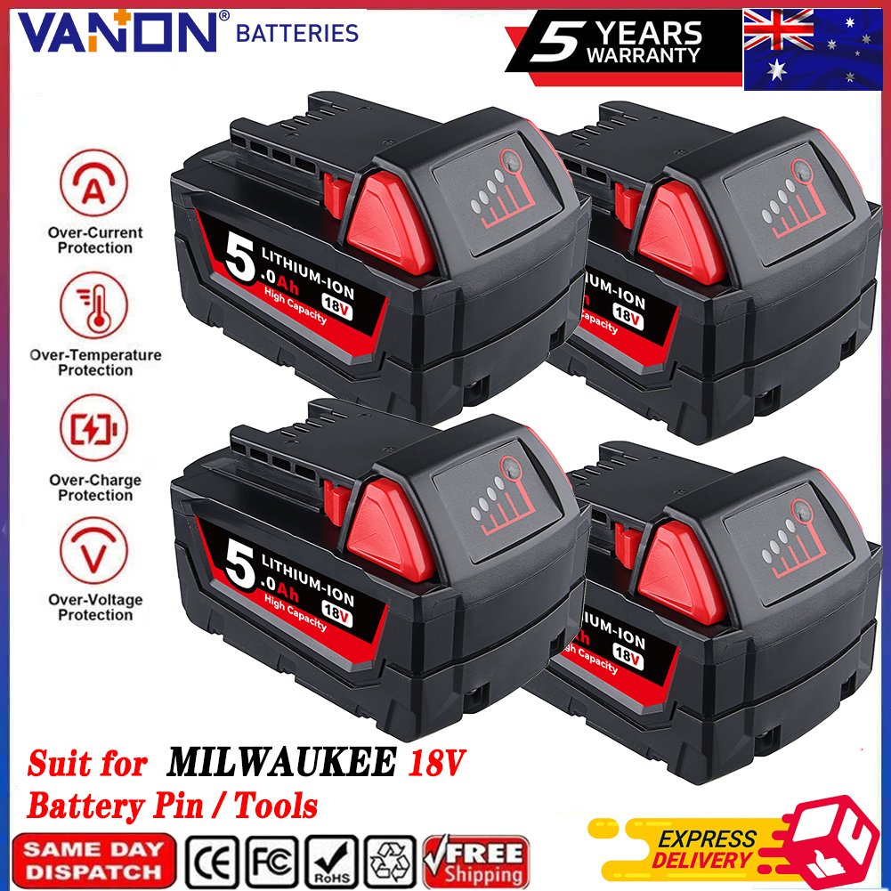 Vanon 1/2/4 pces m18 5.0ah substituição baterias de ferramenta elétrica de íon de lítio substituir para milwaukee 18v 48-11-1815 48-11-1850 48-11-1860