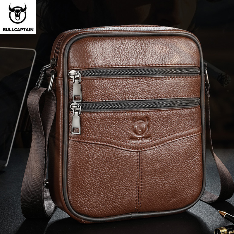 BULLCAPTAIN Męska skórzana torba na ramię wielofunkcyjna i pojemna torba crossbody ze skóry bydlęcej torebka Casual Messenger Bag