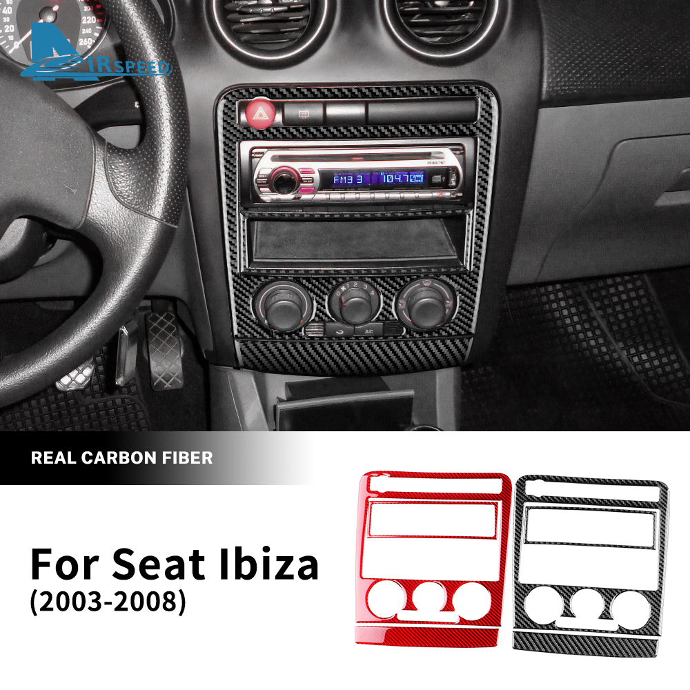 Autocollant en Fiber de carbone véritable et souple, pour Seat Ibiza 6l 2003 2004 2005 2006 2007 2008 LHD RHD, panneau de commande centrale de voiture, accessoires