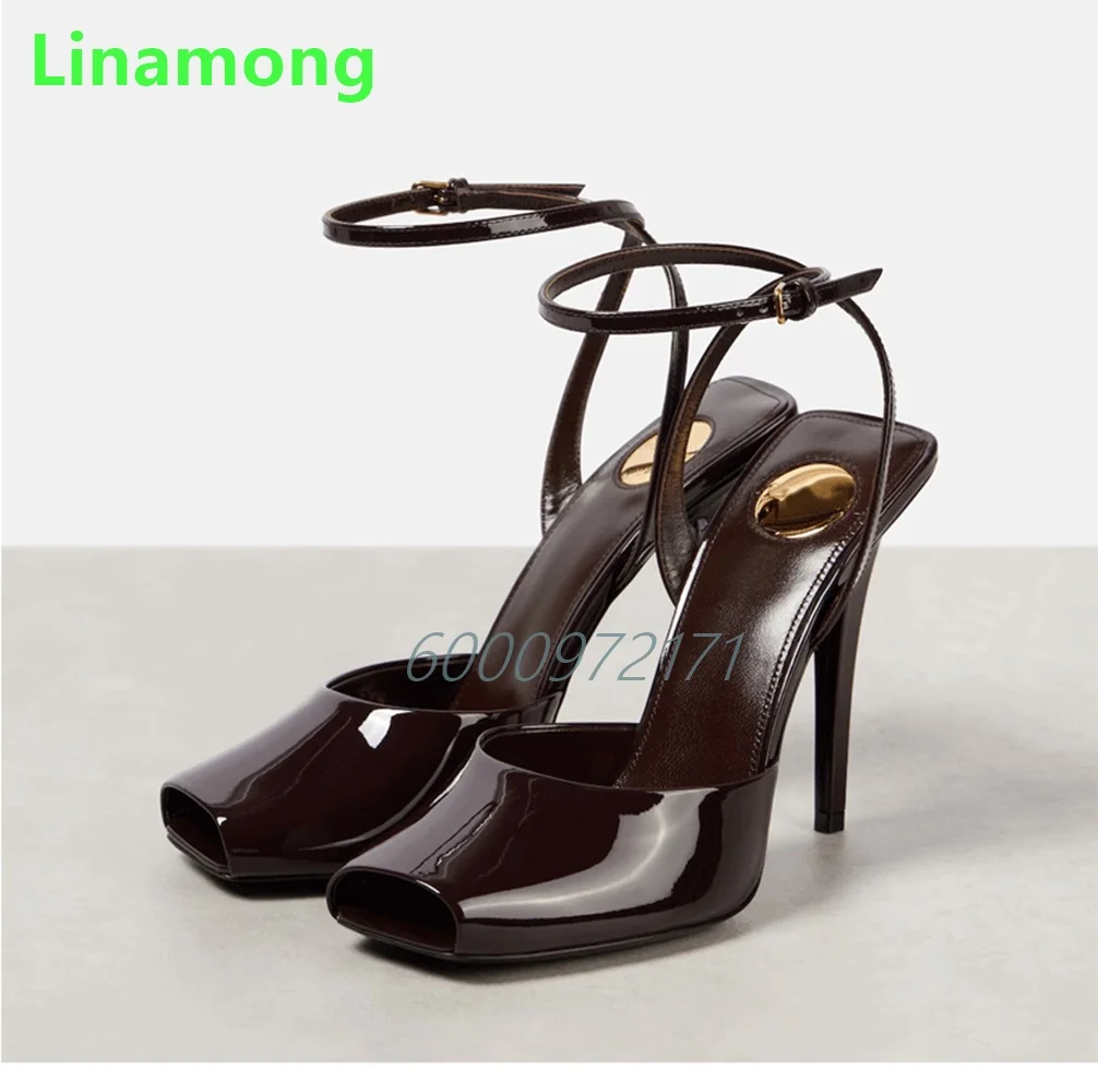 Sandales à talons hauts et bout ouvert pour femmes, chaussures d'été élégantes avec sangle à boucle de cheville, tissu en cuir, à la mode, assorties avec tout, 2025