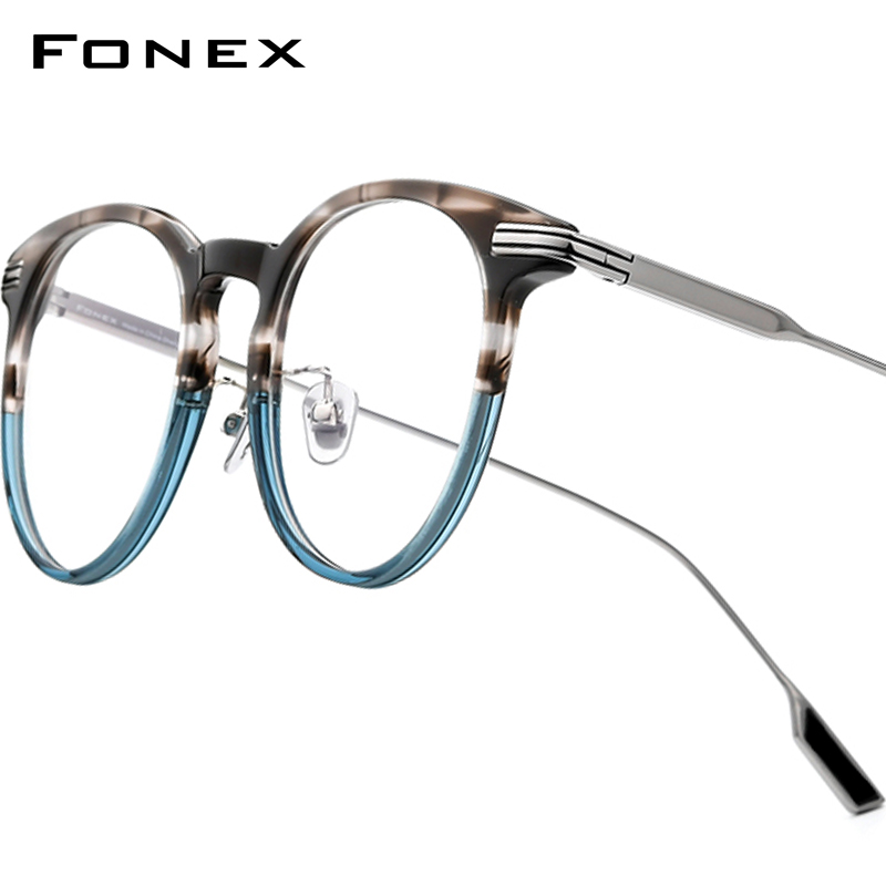 FONEX Acetaat Titanium Brilmontuur Vrouwen Nieuwe Brand Design Vintage Retro Ronde Brillen Mannen Bril Japanse Brillen 85682