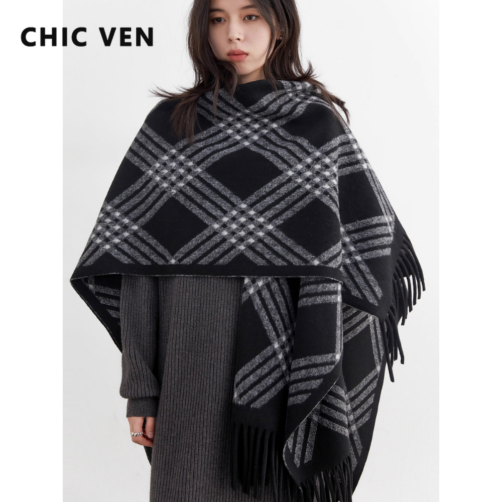 CHIC VEN Neue Mode Frauen Schal Retro Plaid Quaste Schal Lange Weibliche Schals Warme Damen Schals Herbst Winter 2025,