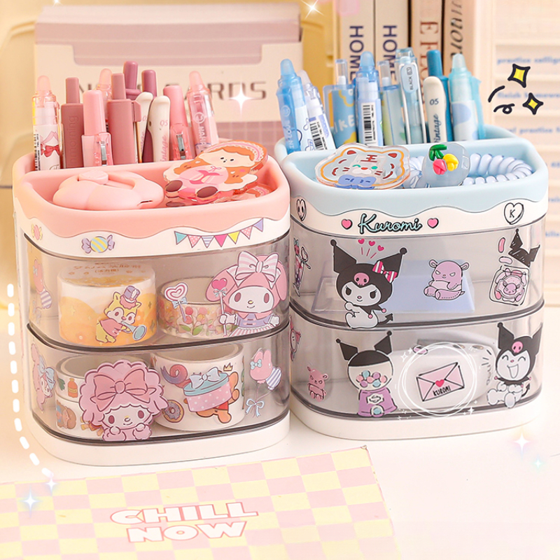 Держатель для ручек Miniso Sanrio, подставка для хранения, органайзер Kuromi Cinnamoroll Melody, наклейка, декор, стационарные милые школьные подарки Sanrio