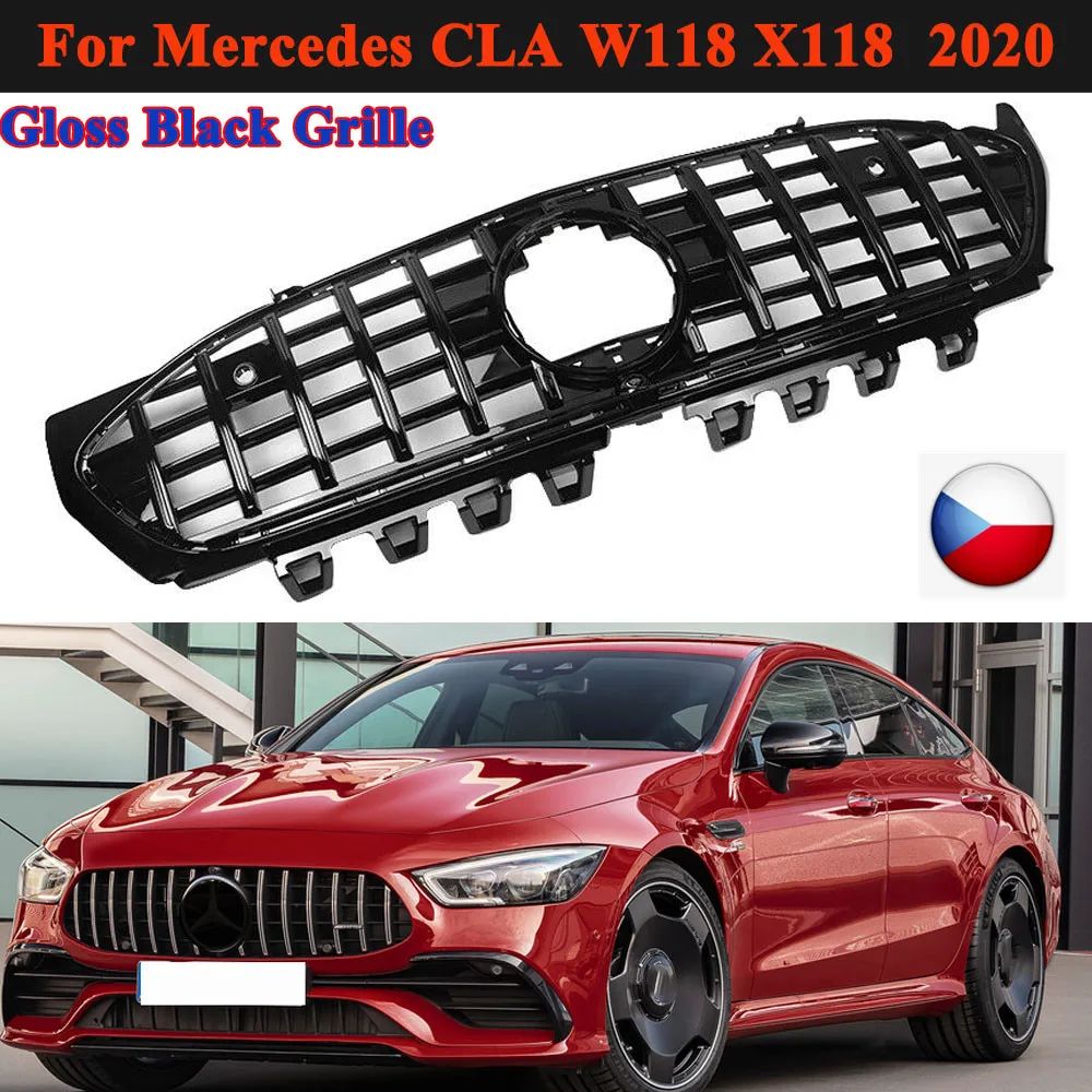 Przedni grill MagicKit Glossy Black GT R do Mercedes Benz CLA W118 C118 CLA35 AMG 2020-ON
