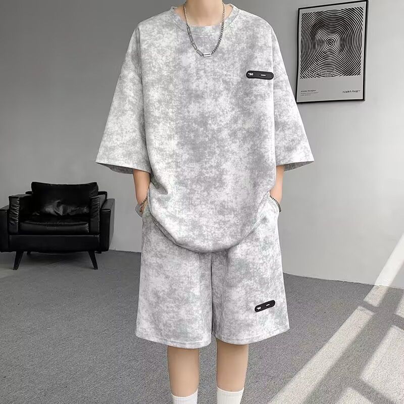 Novos 2 conjuntos tz168 4xl 5xl masculino waffle verão terno casual camiseta + shorts terno agasalho masculino cor sólida terno solto