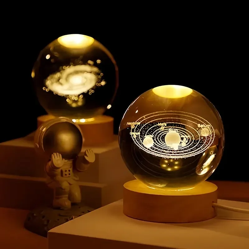 Bola de cristal 3D de 6cm, bola de cristal, Planeta Tierra, Base de madera, sistema Solar, astronomía de galaxia, regalo de cumpleaños, decoración de escritorio para el hogar