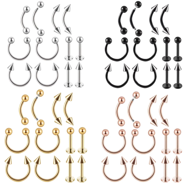 Lote de joyería para Piercing corporal de acero quirúrgico, 5/12 unidades, anillo para nariz a granel, barra para lengua, Piercing para cejas, Labret, anillo de herradura, paquete de lote
