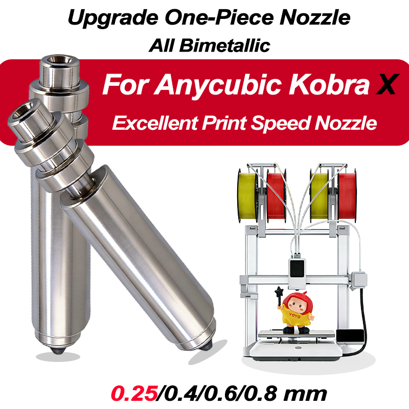 High Precision Bimetal Nickel Plated Replacement Nozzle for Anycubic Kobra X Hardened SteelOne-Piece Hotend for 3D Printer Parts