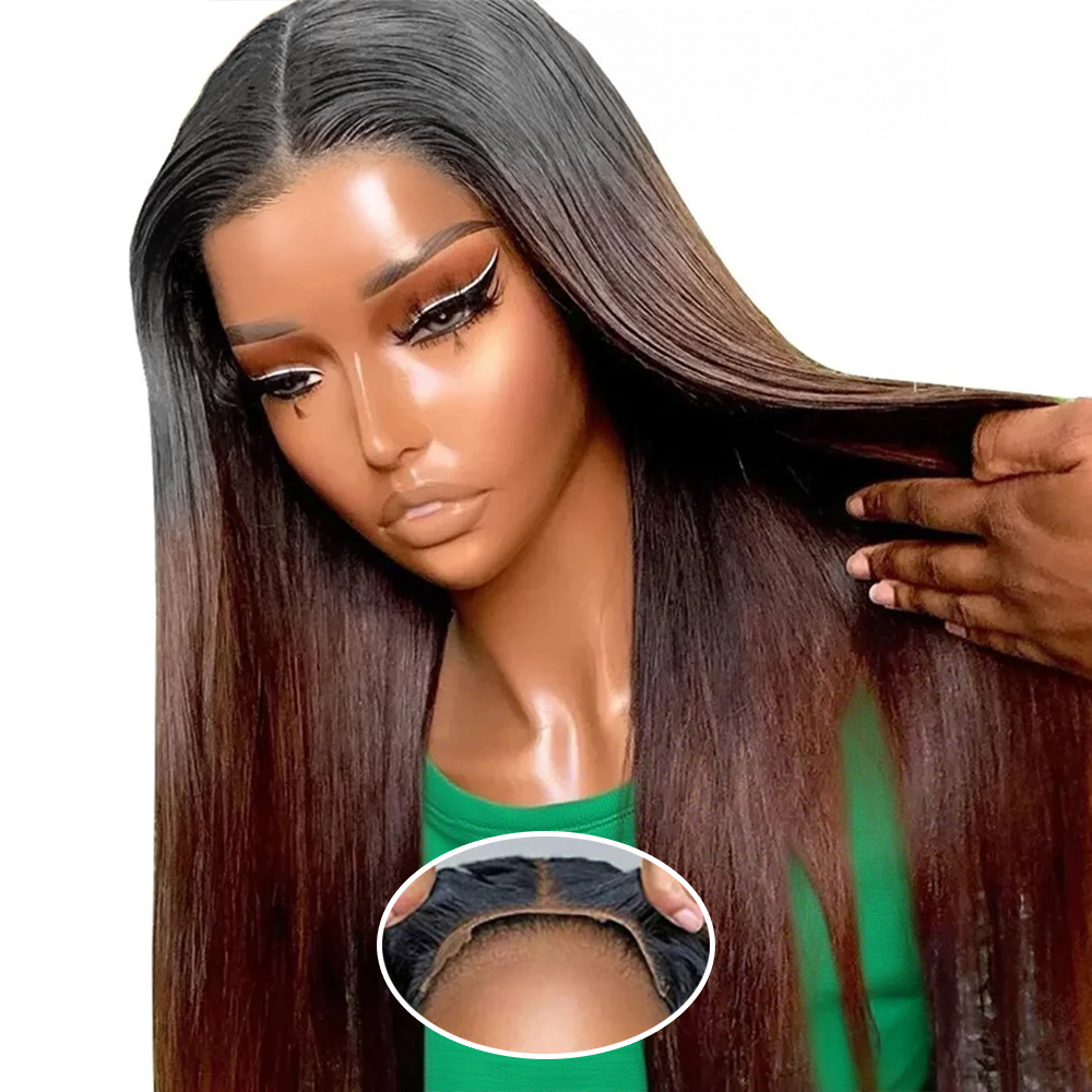 Peruca Glueless Colorida Ombré Pronta para Usar, Peruca Frontal HD Lace 13x4 Dupla Camada, Peruca Vietnamita Liso Osso Sem Cola