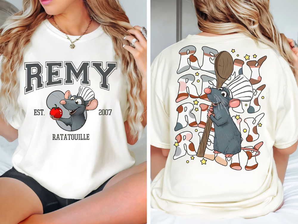 Kaos Retro Disney Remy Double Sided Cooking Mouse King |   Kaos Fun Remy Everyone Can Cook Tur Disney Park untuk Anak Laki-laki dan Perempuan
