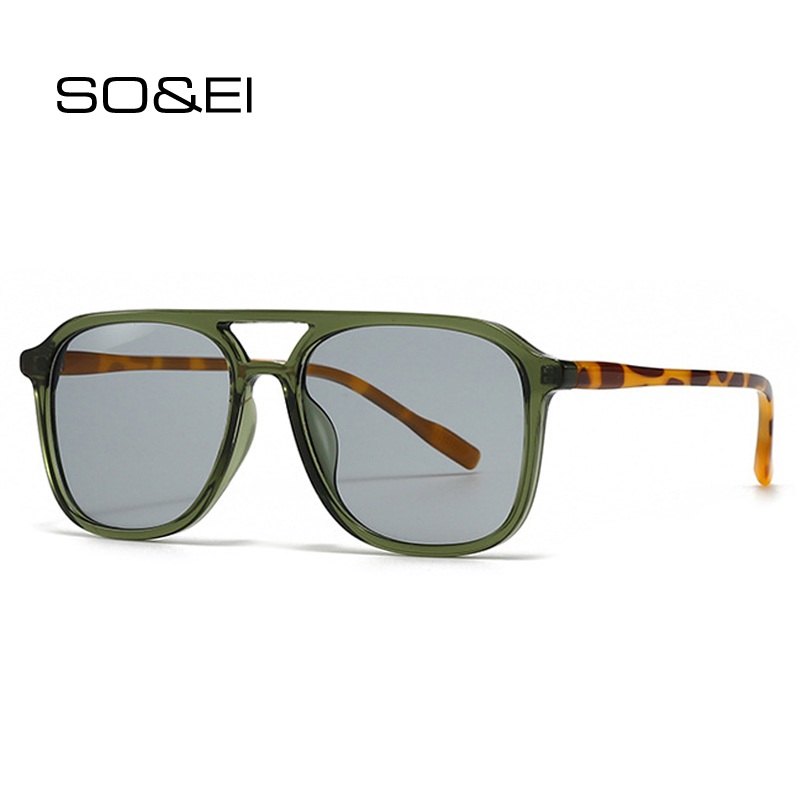 SO&EI Retro Doppi Ponti Occhiali da sole quadrati da uomo Moda Blu Verde Tonalità UV400 Occhiali da sole sfumati di tendenza da donna