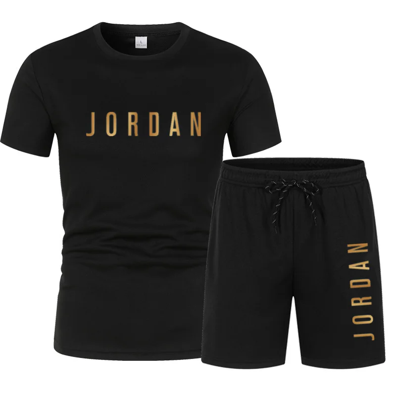 Conjunto de duas peças esportivo casual da moda de verão para jovens, camiseta de manga curta + shorts