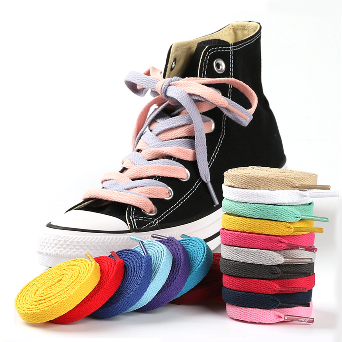 1 Pair Flat Shoelaces 5/16" Wide Flat Shoe Laces for Adults & Kids Sneakers or Athletic Shoe various colors are available