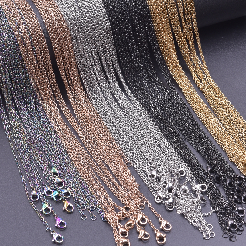 10 sztuk 1.5/1.6mm stal nierdzewna 45cm kształt O krzyżowy naszyjnik z łańcuszkiem dla kobiet mężczyzn łańcuchy Handmade Making DIY komponenty hurtowo