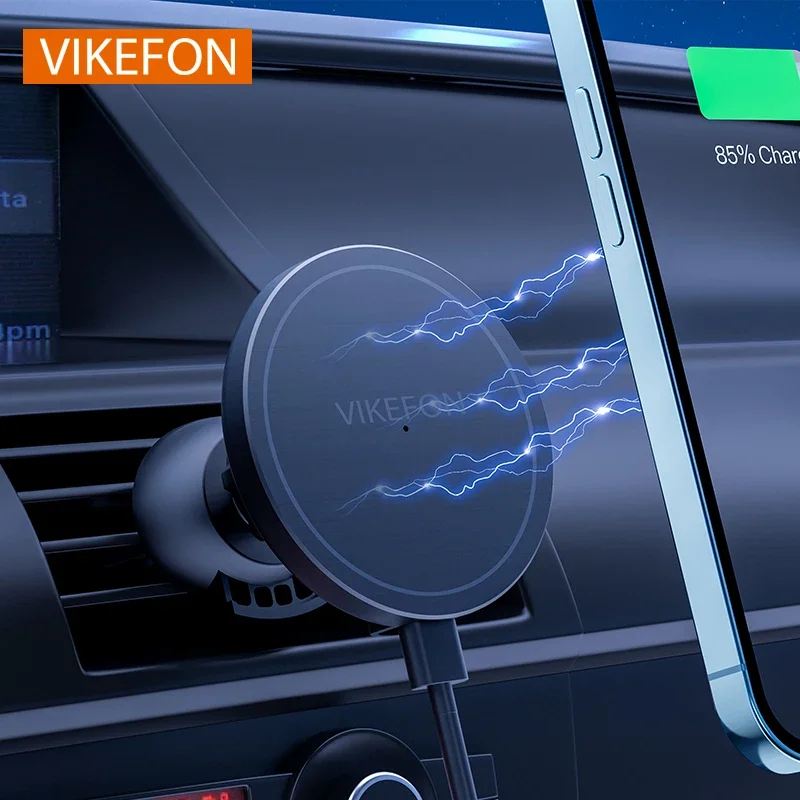 VIKEFON Magnetic Car Wireless Charger + Ring For iPhone 12 13 14 15 Pro Max Air Vent Car Phone Holder Stand Fast Car Charging