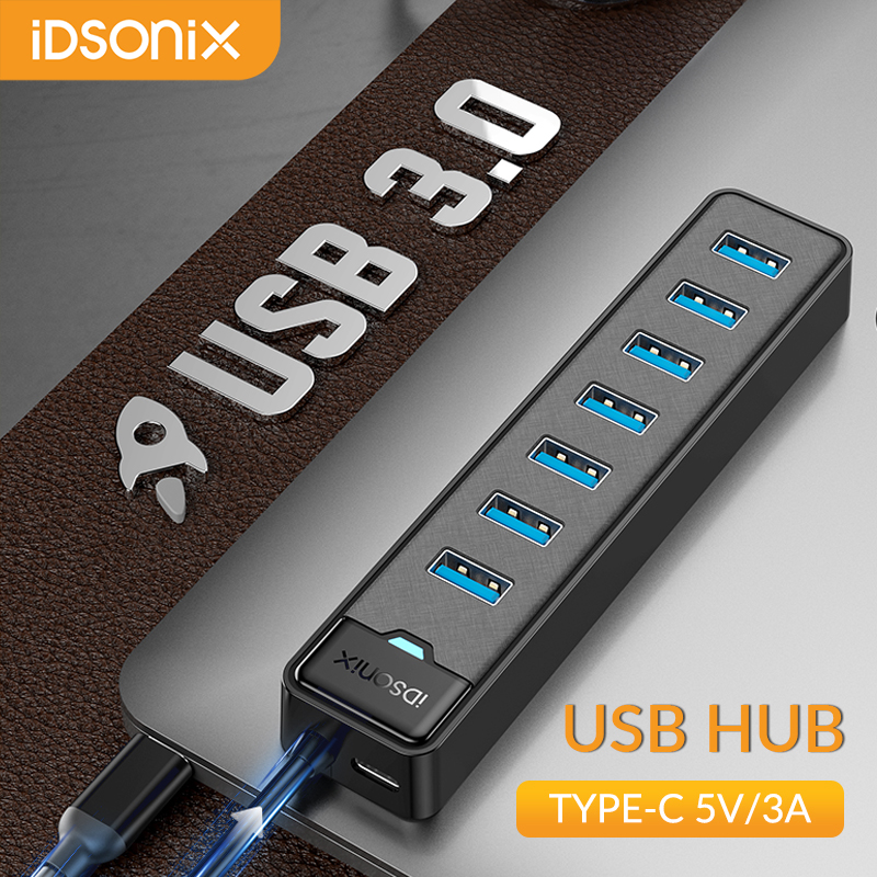 IDsonix Splitter USB Multiport, stasiun Dok HUB Tipe C Power Port 5Gbps kecepatan tinggi USB 3.0 HUB untuk Macbook Laptop