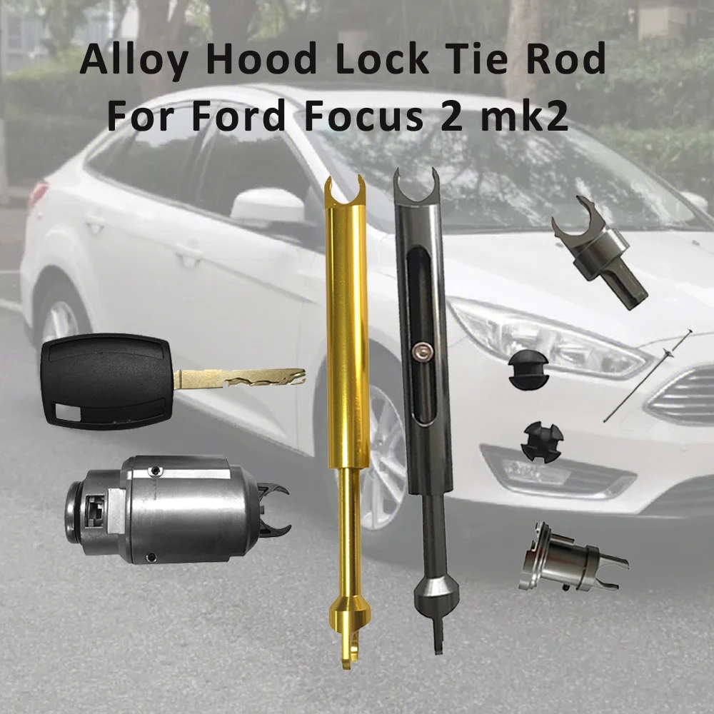 โลหะผสมเครื่องยนต์ Bonnet Release Tie Rod ด้านหน้า Grille เชื่อมต่อ Hood ล็อคสลักกุญแจสําหรับ Ford Focus 2 MK2 C-MAX อุปกรณ์เสริม