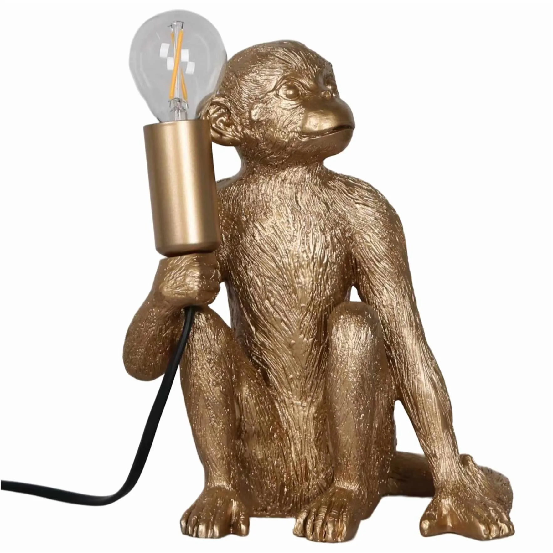 Gold Monkey–Style Table Lamp, Modern Beside Light for Bedroom or Living Room, Adjustable Height and Rotatable Shade, Warm White