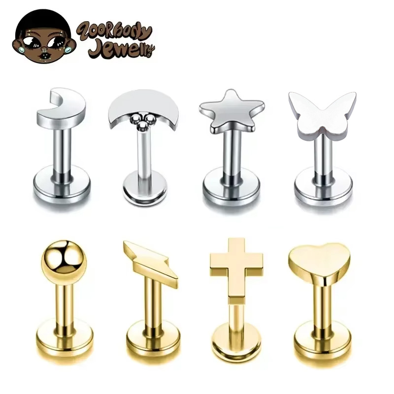 G23 Титановый пирсинг козелка в форме сердца 16 г Oreja Moon Lightning Stud Pircing Nariz Conch Хрящ Спираль Серьги Labret Ювелирные изделия