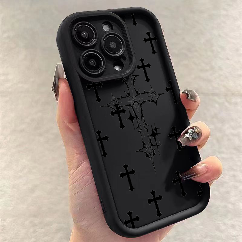 Custodia per telefono con stampa croce nera per iPhone 16 15 14 13 12 11 Pro Max X XS XR per iPhone 16E 7 8 15 16 Plus SE Cover morbida antiurto