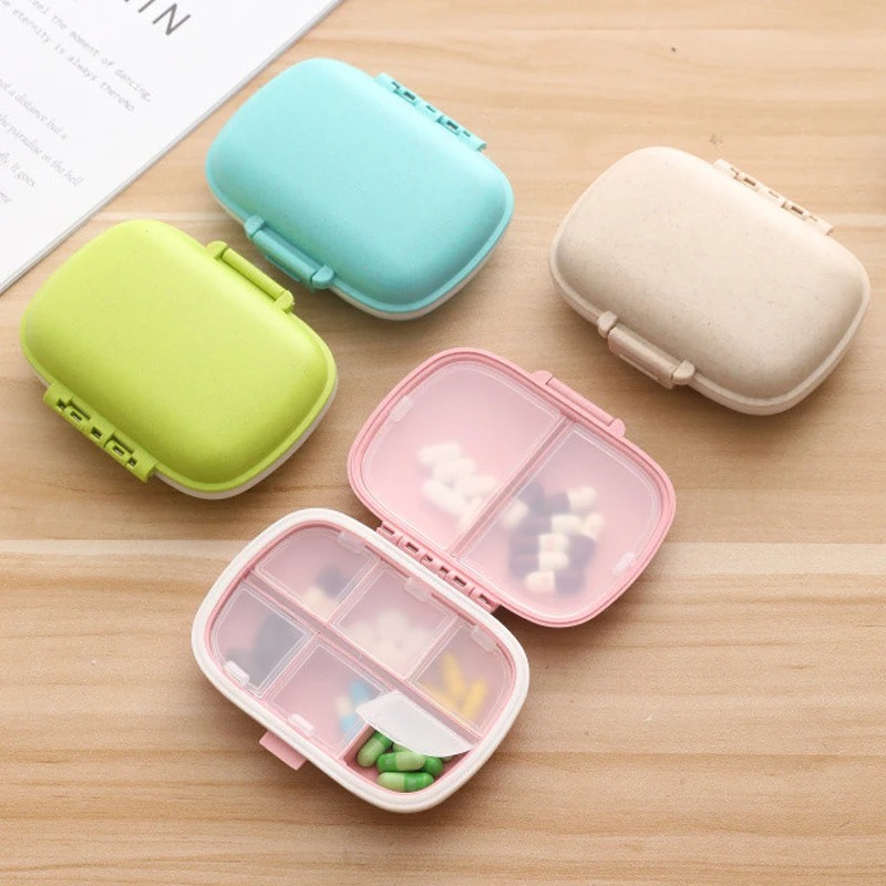 Mini portátil 8 grades caixa de comprimidos viagem medicina organizador recipiente trigo selado comprimidos armazenamento dispensador caixa para medicamentos