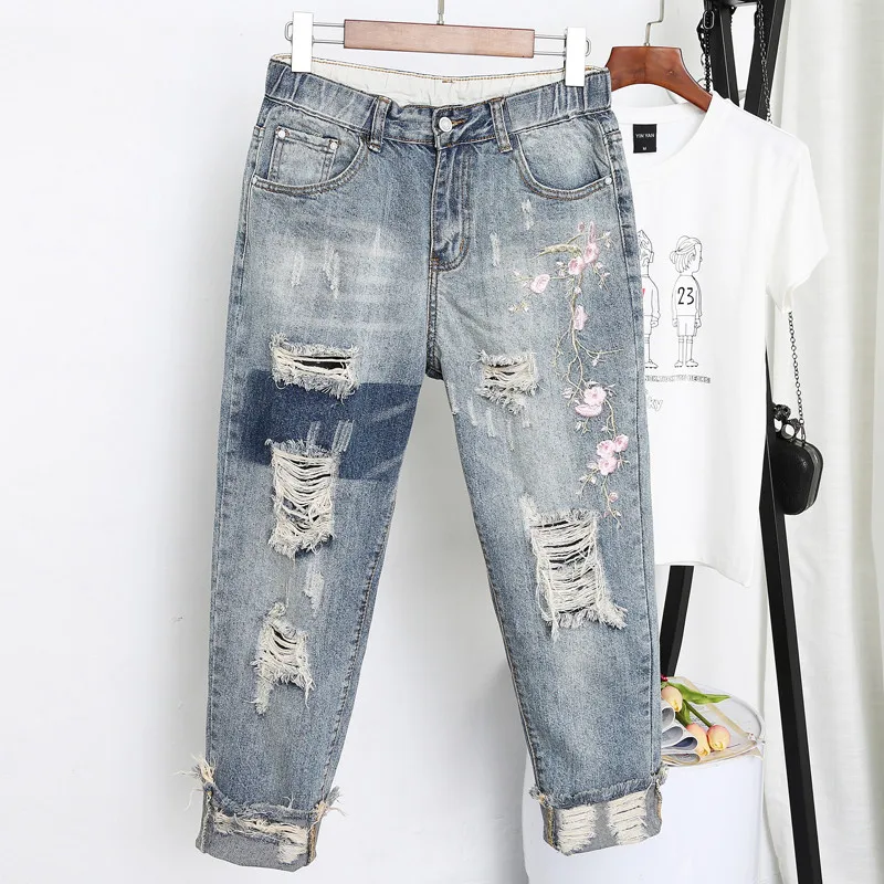 กางเกงยีนส์สตรี DENIM หลวม Slim ติดตั้ง VINTAGE Harem กางเกง PLUS ขนาดกางเกงยีนส์ปักกางเกงยีนส์ Pantalon Mezclilla Mujer 5XL Q42