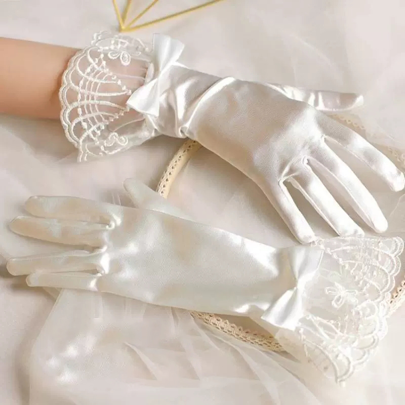 Data de casamento vintage branco cetim renda luvas curtas senhoras acessórios de noiva
