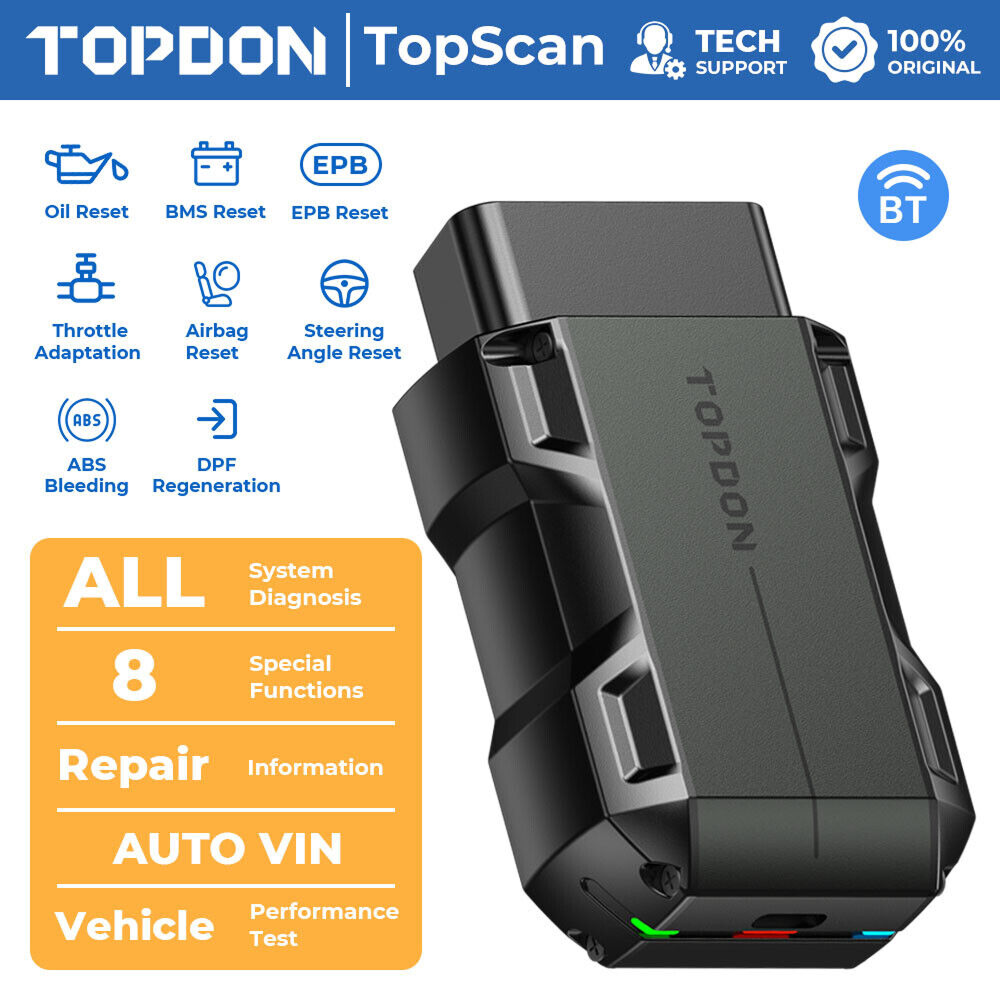 TOPDON-Scanner intelligent TopScan Lite, outil de diagnostic, guide de réparation DTC, Bluetooth, lecteur de code OBD2, système complet