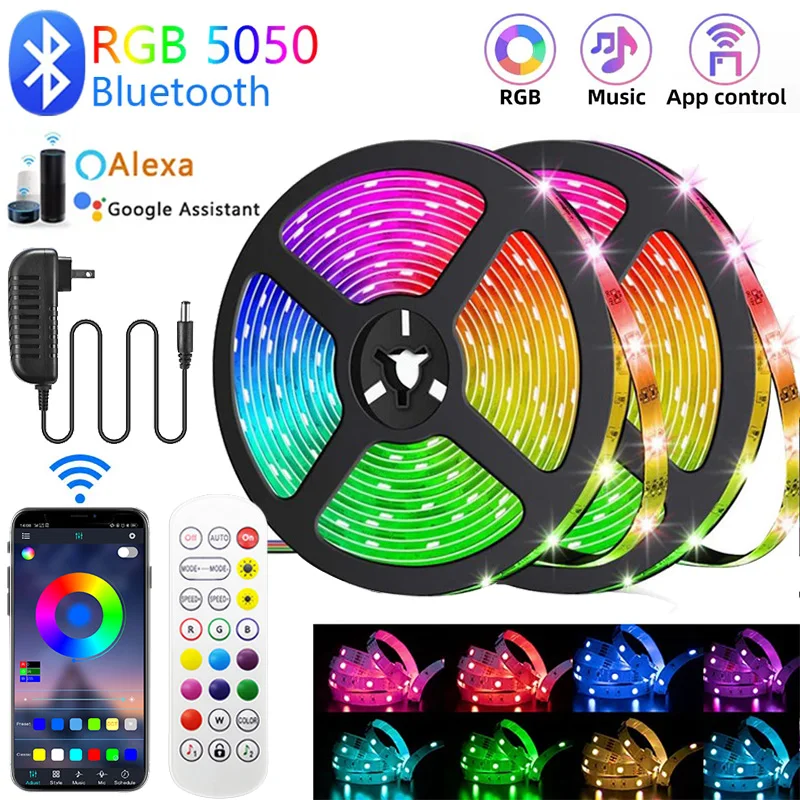 Tira de luces LED 5050 RGB Luces LED lámpara Flexible impermeable cinta Luces iluminación Led inteligente decoración de habitación enchufe de la UE