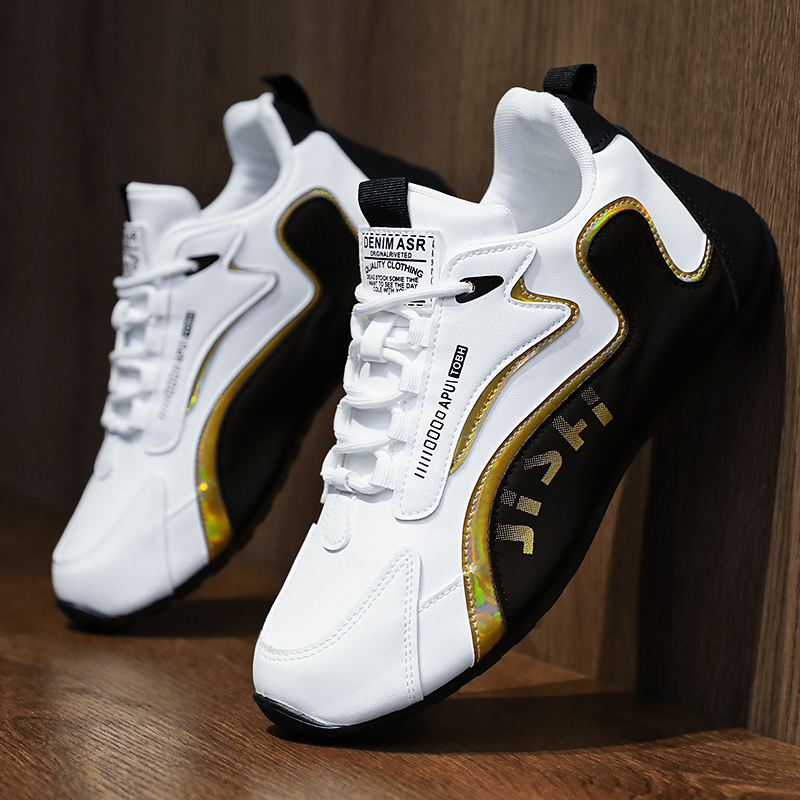 Black and White Color-Blocking Trendy Sports Casual Shoes for Men, Soft-Soled Shock-Absorbing Shoes, Breathable Versatile Dad Shoes, Lightweight Non-Slip Daily Commuting Running Shoes 9