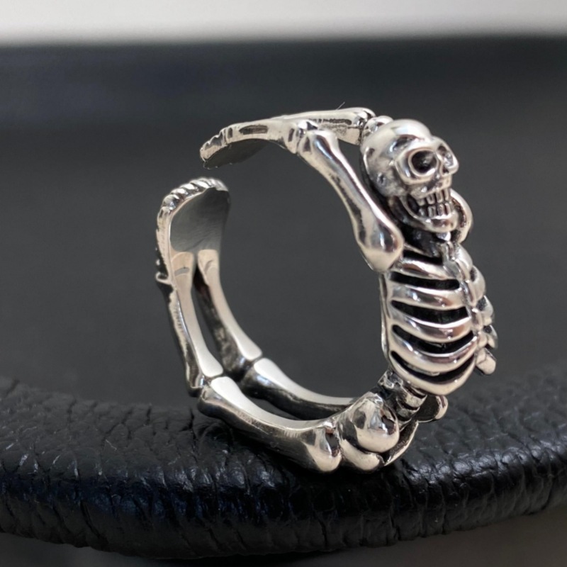 Buyee Anillo abierto grande de Plata de Ley 925 para hombres y mujeres, anillo llamativo de diseño atrevido, joyería de moda Punk única, regalo con caja