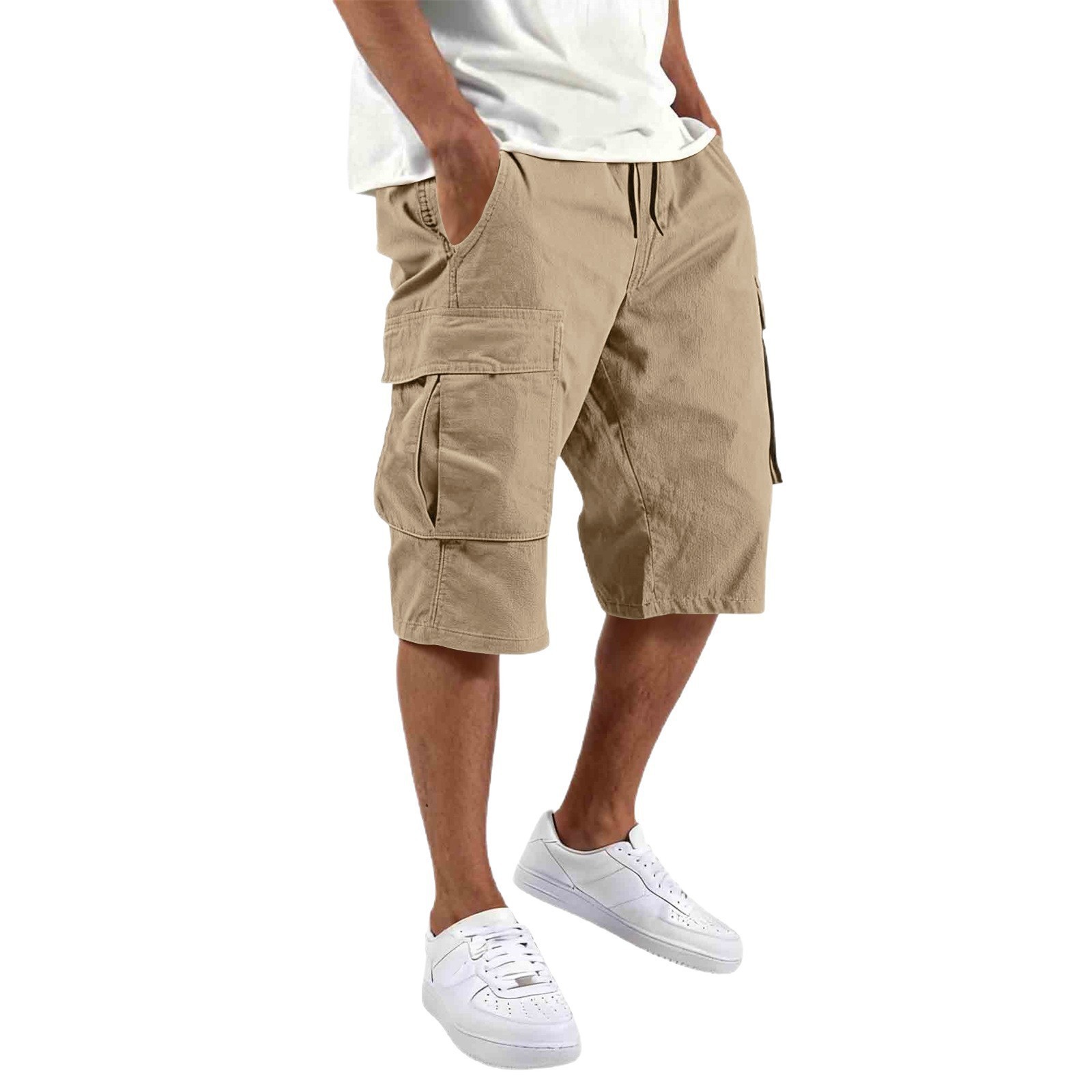Nouveaux shorts amples pour hommes été 2026, shorts décontractés multi-poches, shorts pour hommes de couleur unie tendance, pantalons de travail à cordon de serrage