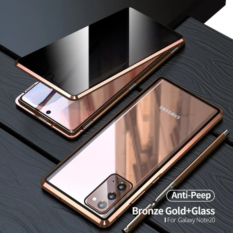 360 Full Cover Magnetic Metal Flip Case For Samsung Galaxy Note 20 Ultra Note20 Cases Tempered Glass Note 20 Privacy Fundas Euti