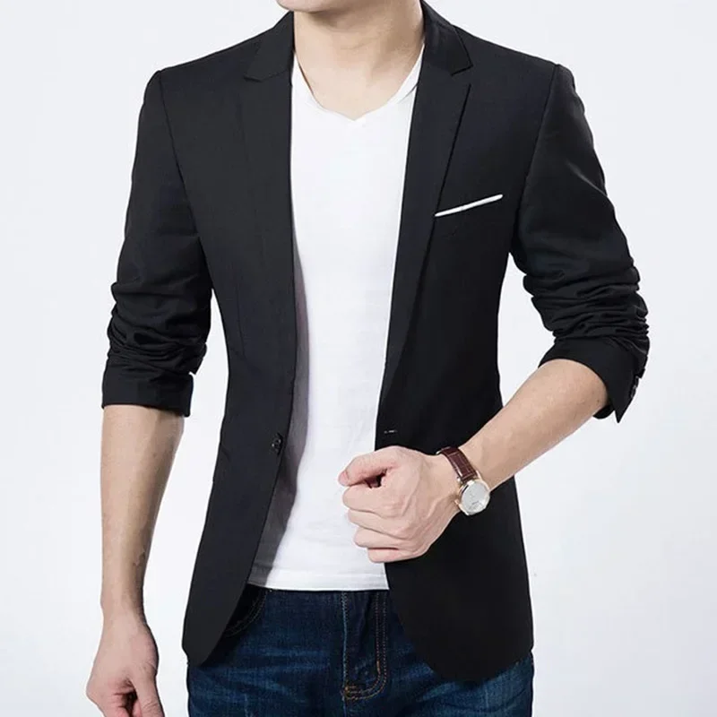 Blazers para hombre abrigo otoño primavera ligero botón de moda decorativo negocios Casual traje de caballero chaqueta ropa ajustada