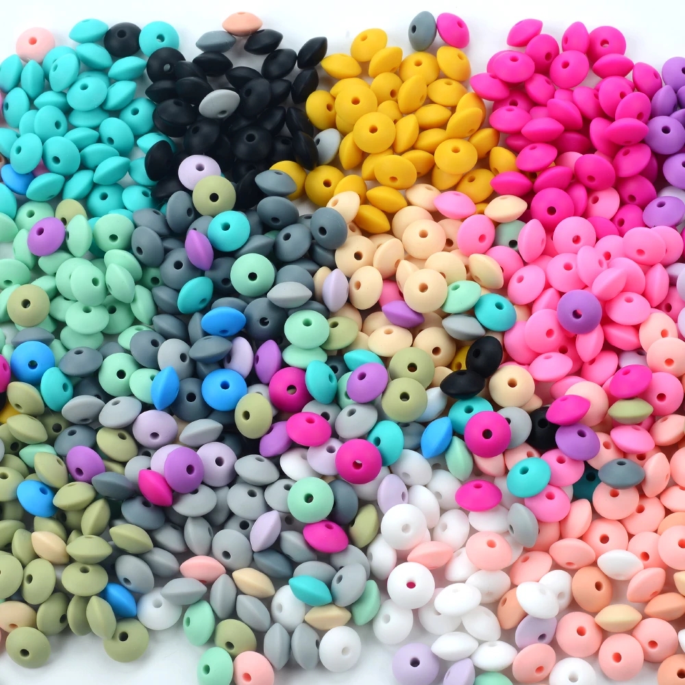 Silicone Lentilha Beads para recém-nascido, acessório de enfermagem, dentição colar, encantos do brinquedo, BPA Free, DIY, 12mm, 50 Pçs/lote