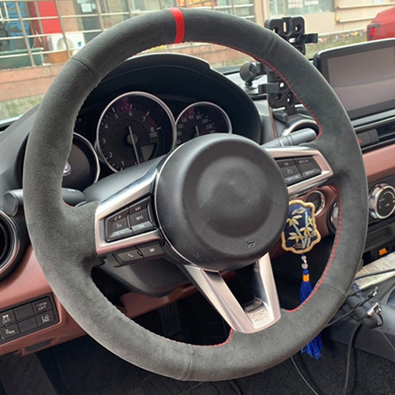 Accesorios de costura a mano para volante de coche, funda trenzada de cuero de gamuza antideslizante para Mazda MX-5 MX5 2016 2017 2018 2019 2020