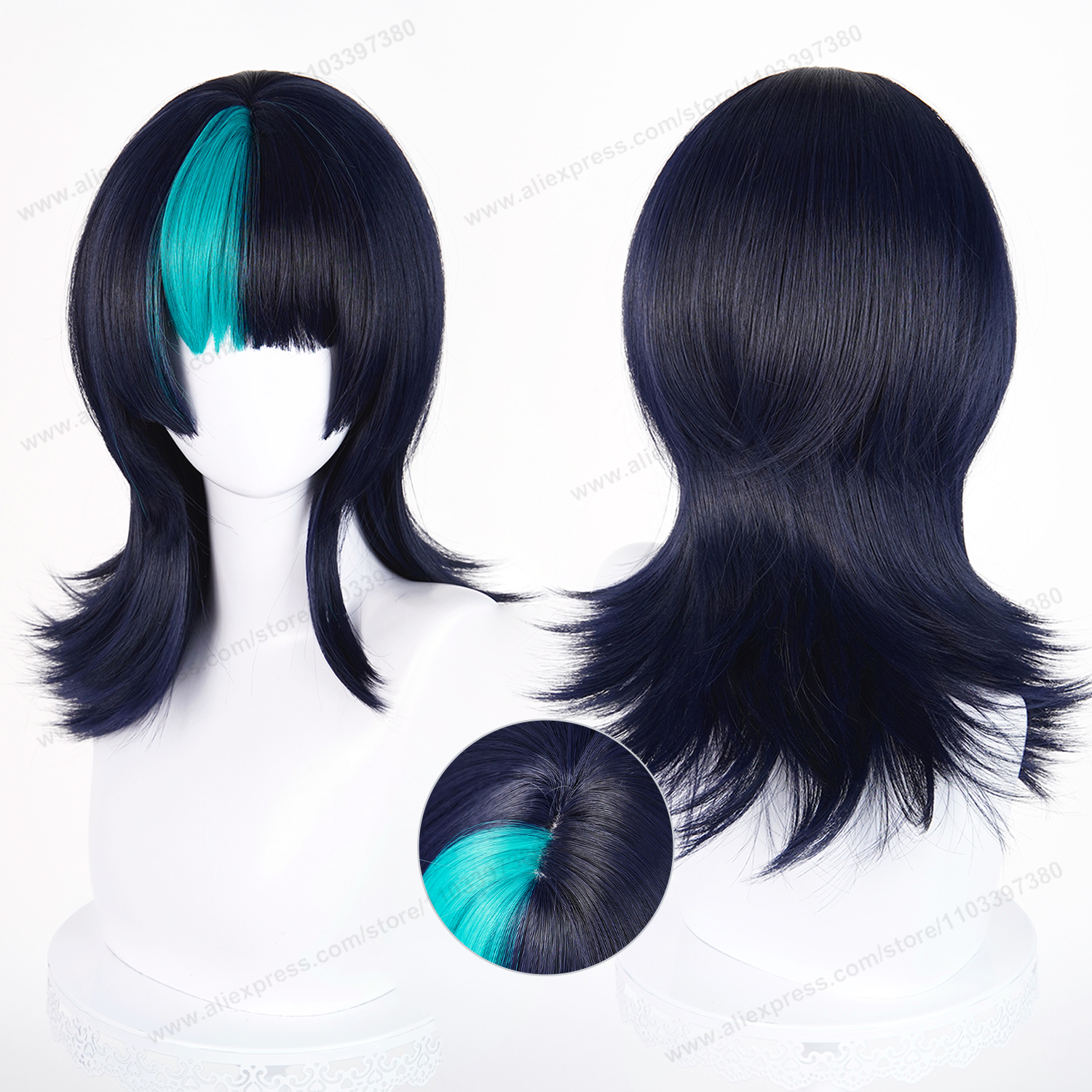 Hoshi Kirara Cosplay Pruik 45 cm Korte Zwart Blauw Vrouwen Pruiken Anime Cosplay Pruik Halloween Hittebestendig Synthetisch Haar