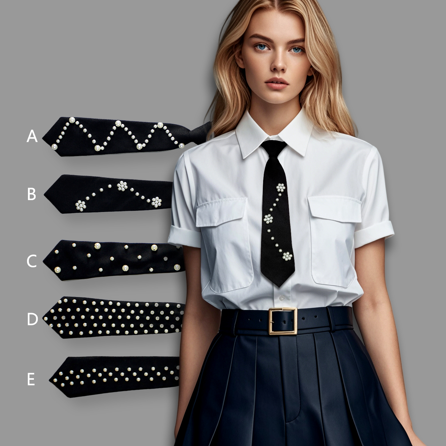 1pc Hand-beaded Academic Style Pre-tied Necktie - Black Women's JK Uniform Tie for Stylish Shirts | Trendy Elegant Streetwear Ve