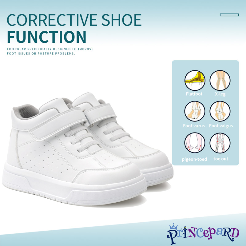 Princepard, zapatillas ortopédicas para niños y niñas, zapatos con espalda alta, soporte para el tobillo, zapatos deportivos blancos para la escuela para niños