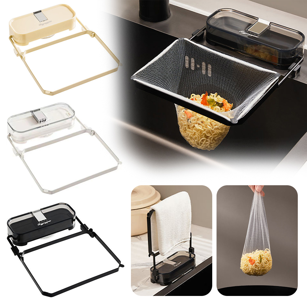 Küchenspüle-Filterregal mit 50 Stück Netzfilterbeutel, faltbarer Mehrzweck-Entwässerungskorb, Reste, Suppe, Lebensmittel, Abtropffläche, Regal