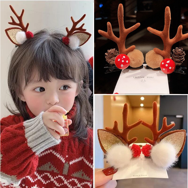 2 pçs/set natal elk orelha grampo de cabelo feminino menina santa boneco de neve hairpin festa de natal presilhas para crianças kawaii cosplay headwear