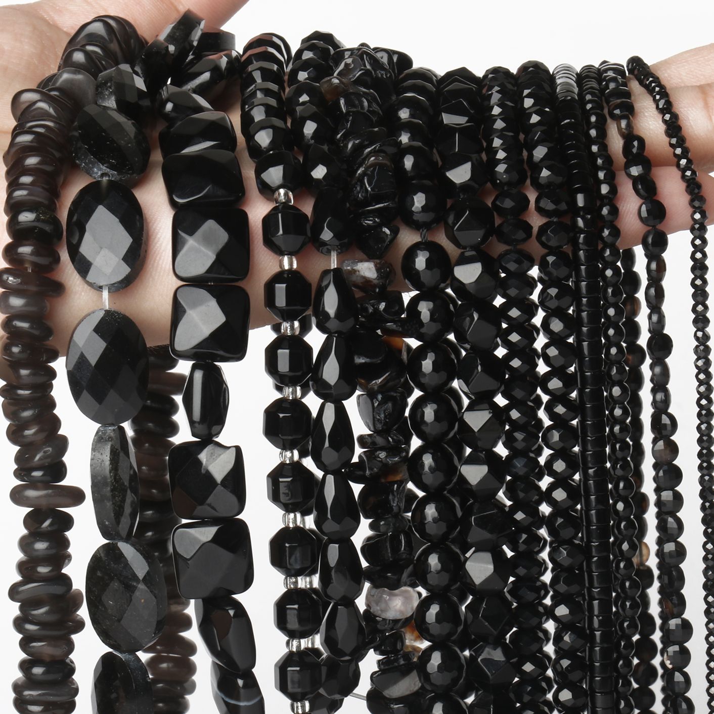 Naturalny czarny onyks agaty kamień okrągły fasetowany nieregularne gładkie koraliki Rondelle do tworzenia biżuterii DIY Charms bransoletki naszyjnik