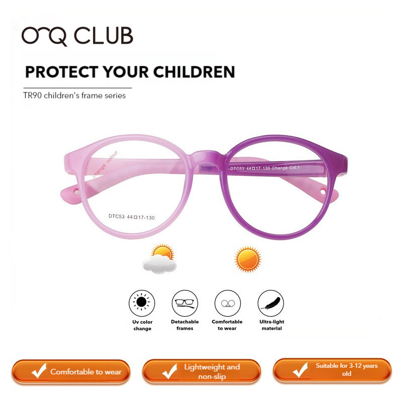 Bingkai anak photoromik desain fashion O-Q CLUB 2024 untuk membaca kacamata resep Anti biru untuk anak kacamata
