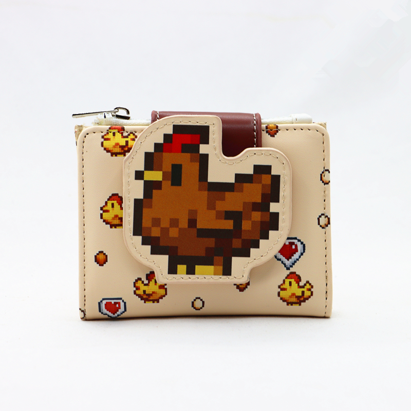Мини-кошелек Stardew Valley Chickens из искусственной кожи, милая студенческая сумка на молнии с несколькими картами, складной повседневный карманный кошелек