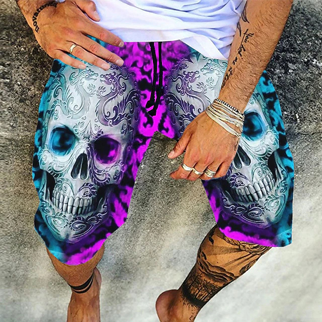 Schedel 3D Harajuku Print Strandshorts voor heren Zomermode Sport Trunks Streetwear Boardshorts met trekkoord in de taille Kleding
