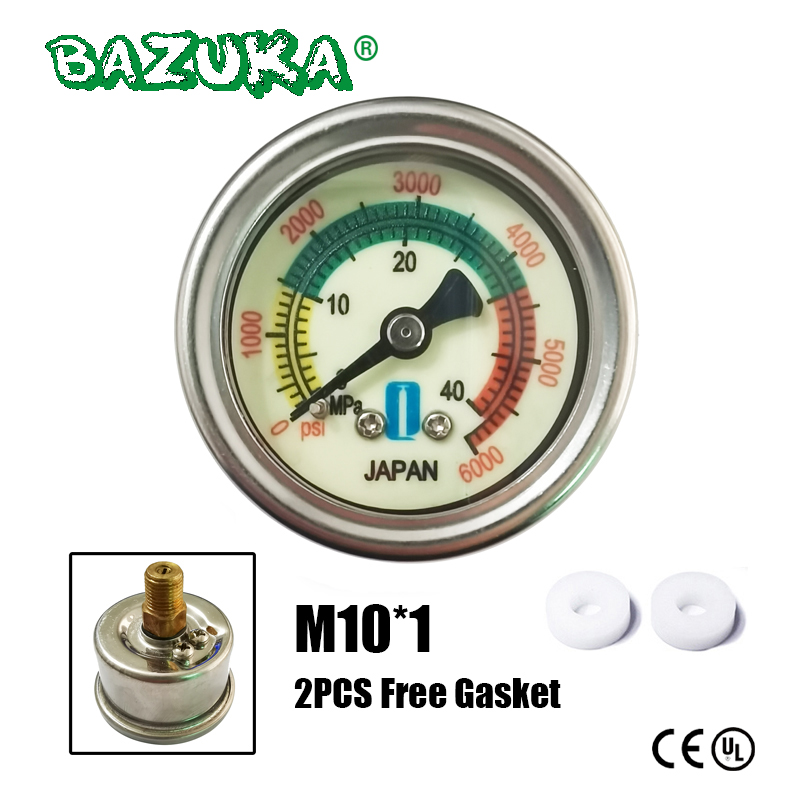 HPA Hand Pump High Pressure Gauge Manometer 46MM 40MPA 6000PSI M10*1 Diving