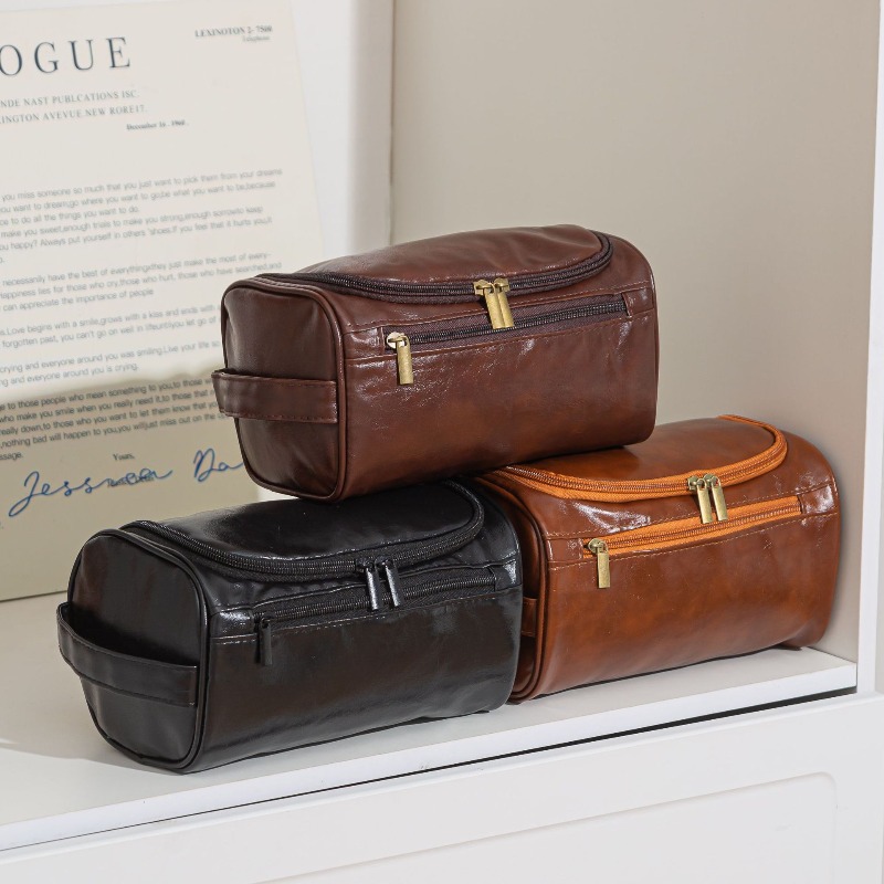 Borsa da Toilette in Pelle per Uomo e Donna, Beauty Case da Viaggio Appendibile, Grande Borsa per Cosmetici
