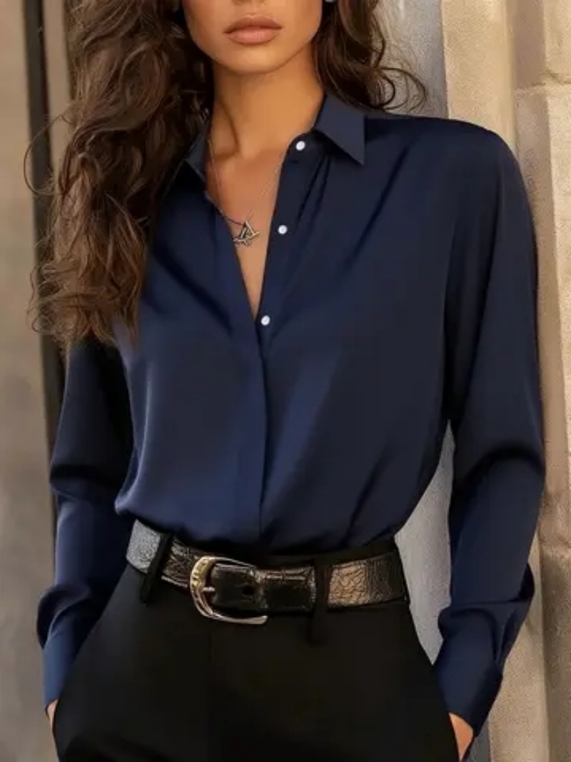 Langärmlige Damenbluse mit Knopfleiste – elegantes schickes Bürooberteil mit klassischem Kragen und vielseitigem Stil