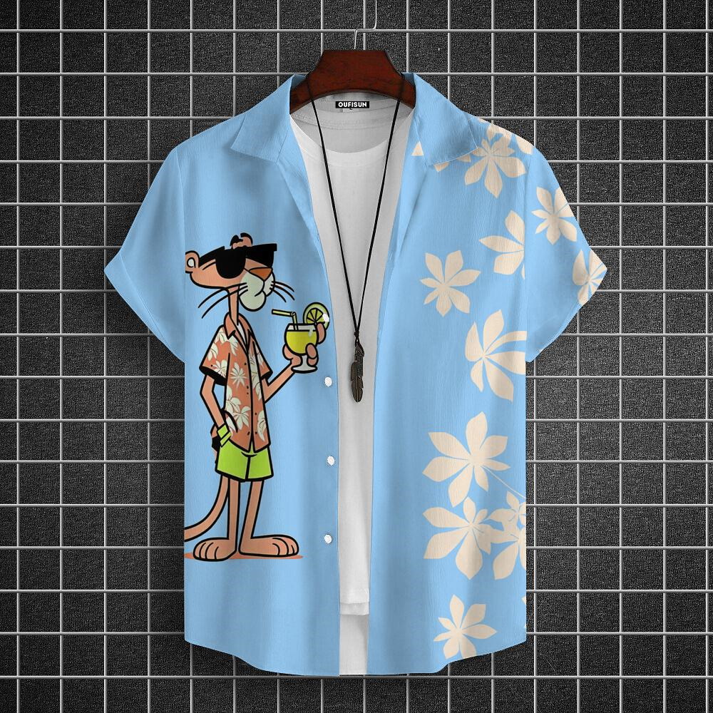 Dessin animé léopard graphique hommes à manches courtes revers chemise hauts unisexe rose boutonné chemises hawaïennes été quotidien femmes Blouses