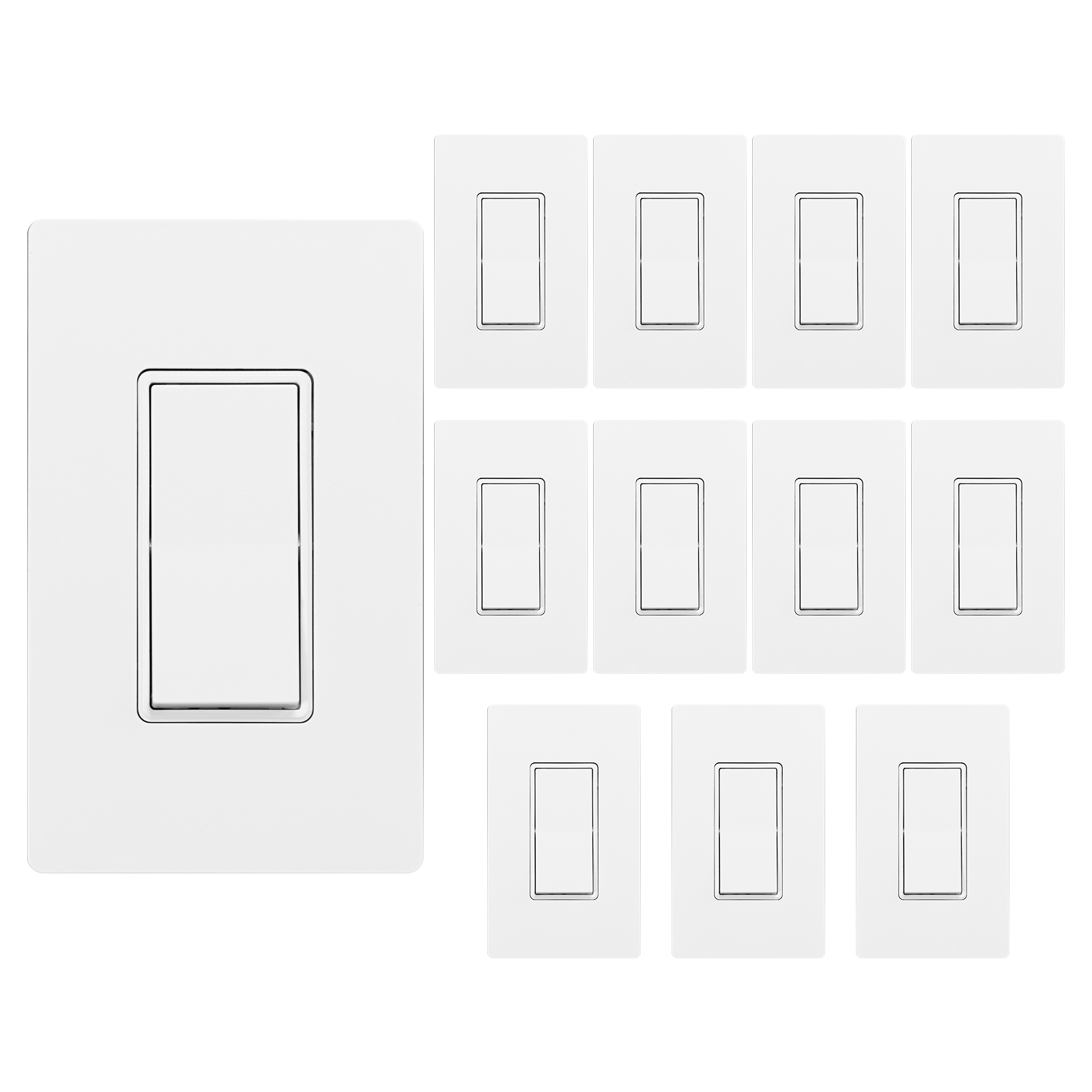 MOES [12er-Pack] Paddel-Wippschalter, Einpolig Ein/Aus 15 Ampere 120V, Glänzend Weiß Dekorativ, Selbsterdend